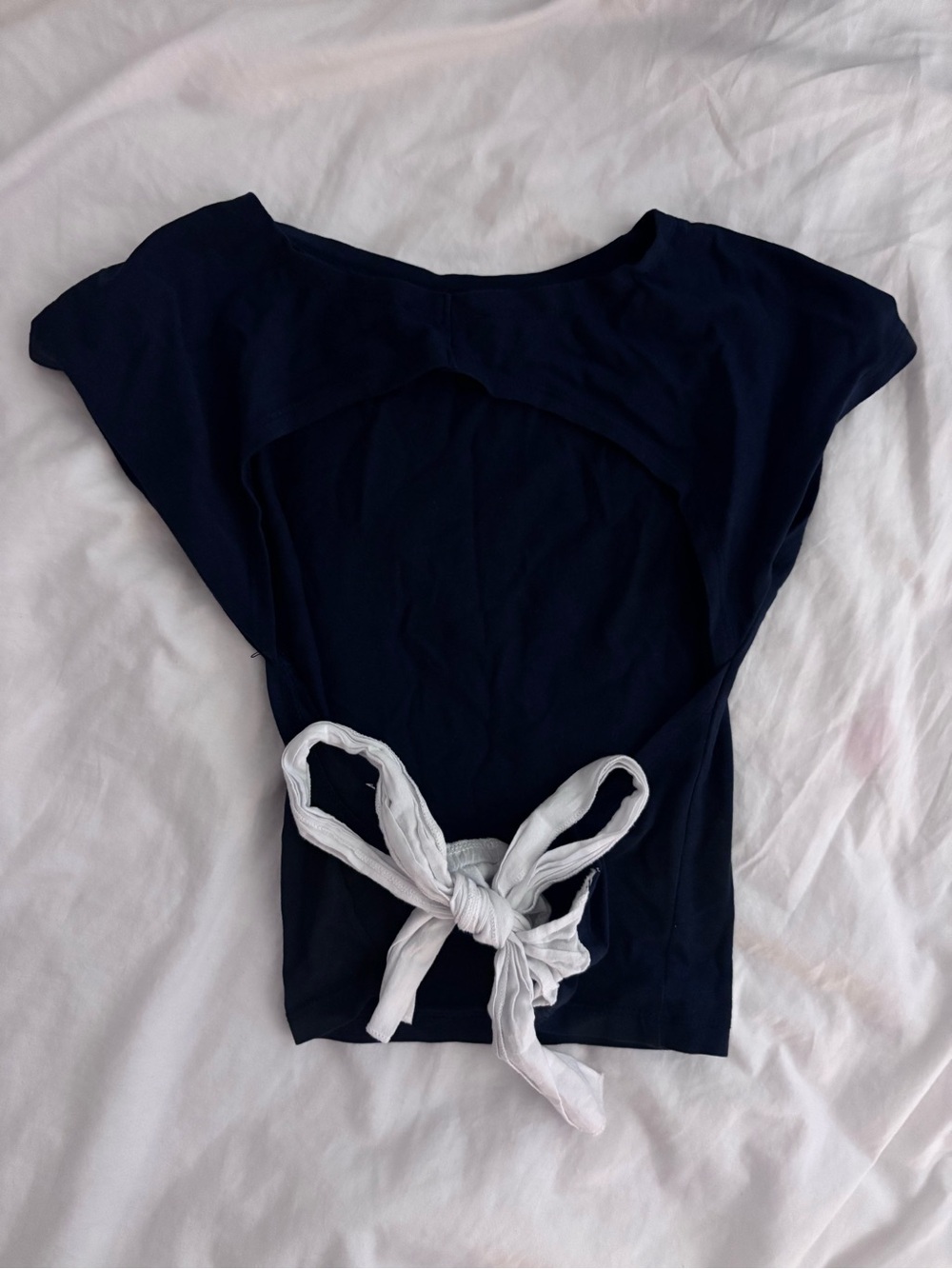 Navy Tie-Back Short Sleeve Top